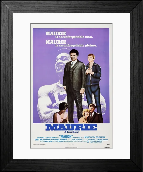 Framed Print : MAURIE, US poster art, front row from left: Janet MacLachlan, Stephanie Edwards, Bo Svenson; back frow from left: Bernie Casey, Bo Svenson, 1973