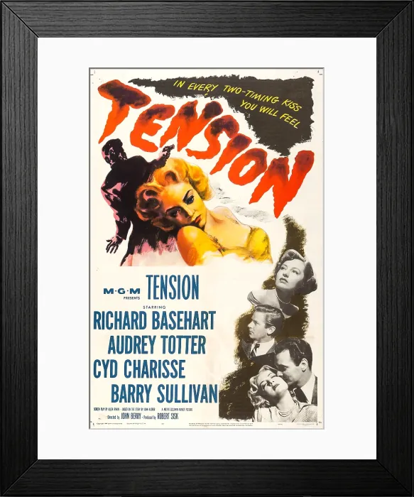 Framed Print : TENSION, US poster, from top: Audrey Totter, Cyd Charisse, Richard Basehart, Barry Sullivan, Audrey Totter, 1950