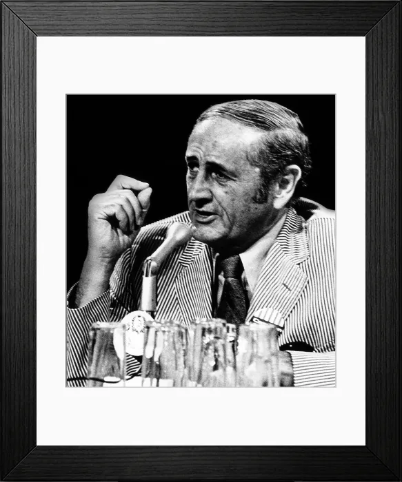 Framed Print : Common Cause chairman John W. Gardner, appearing before a Rebublican Flatform Subcommittee. Miami Beach, Florida, August 14, 1972. Courtesy: CSU Archives / Everett Collection