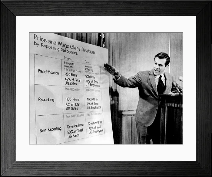 Framed Print : DONALD RUMSFELD, as 'Cost of Living Council' Director during Nixon's campaign news conference, 1971. Courtesy: CSU Archives  /  Everett Collection
