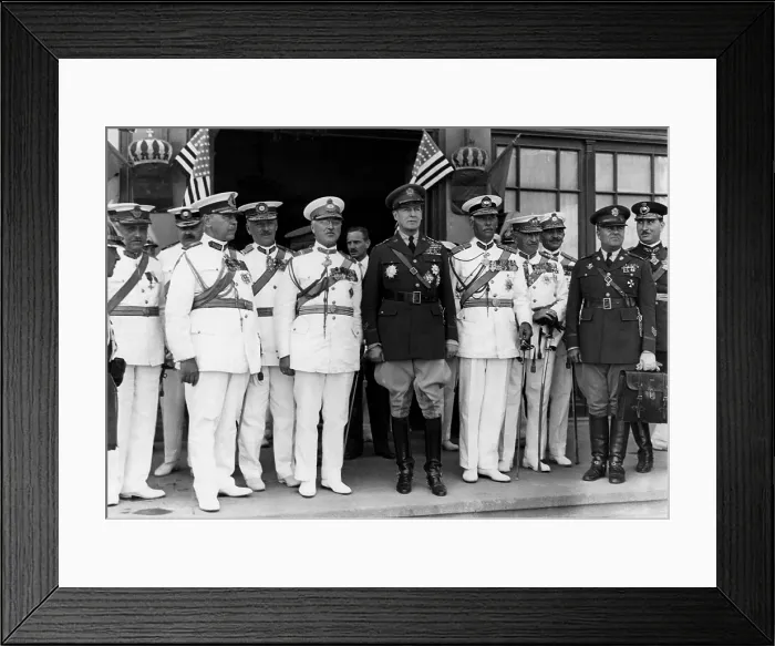 Framed Print : General Douglas MacArthur (center), being received by high Romanian officers in Bucharest, Romania, 1932. Courtesy: CSU Archives / Everett Collection