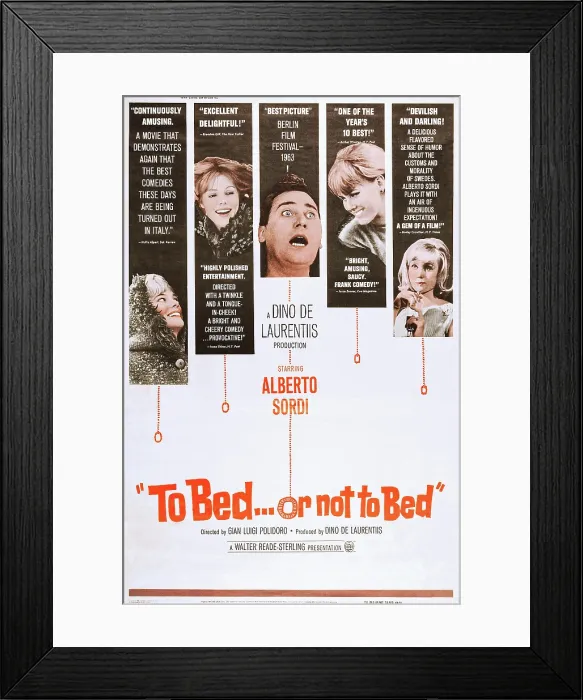 Framed Print : TO BED OR NOT TO BED, (aka IL DIAVOLO), US poster art, Alberto Sordi, (center), 1963