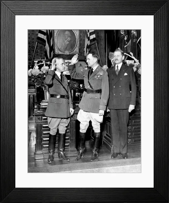 Framed Print : General Edward A. Kregar (left) swearing in General Douglas MacArthur (center), as Army Chief of Staff at the War Department Building. Secretary of War Patrick J