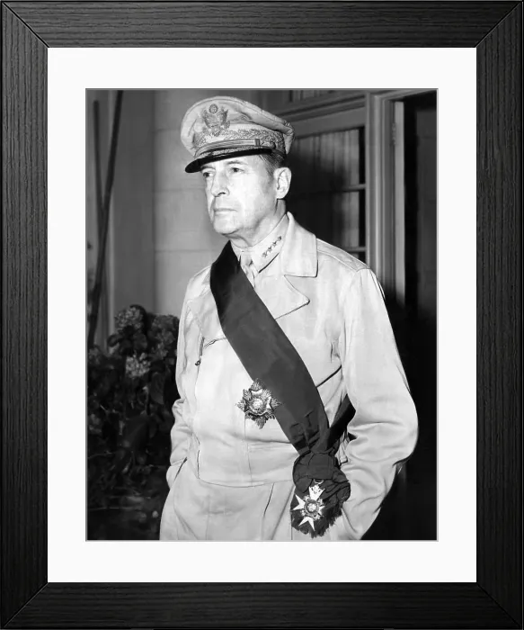 Framed Print : General Douglas MacArthur, (1880-1964), wearing the knight grand cross, Australia, March 29, 1944.. Courtesy: CSU Archives / Everett Collection Framed Print : General Douglas MacArthur, (1880-1964), wearing the knight grand cross, Australia, March 29, 1944.. Courtesy: CSU Archives / Everett Collection
