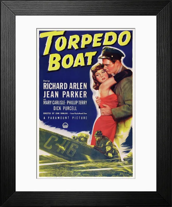 Framed Print : TORPEDO BOAT, US poster art, top from left: Jean Parker, Richard Arlen, 1942 Framed Print : TORPEDO BOAT, US poster art, top from left: Jean Parker, Richard Arlen, 1942