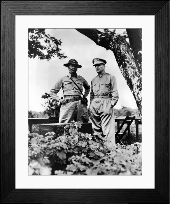 Framed Print : Major General Jonathan Wainwright, (1883-1953), General Douglas MacArthur, (1880-1964), at a military function in The Philippines, August, 1945 Framed Print : Major General Jonathan Wainwright, (1883-1953), General Douglas MacArthur, (1880-1964), at a military function in The Philippines, August, 1945