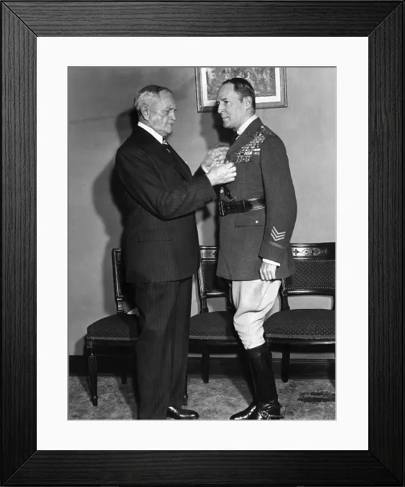 Framed Print : U.S. Army Officer General John J. Pershing, (1860-1948), presenting a medal to U.S. commander in chief General Douglas MacArthur, (1880-1964), Washington D.C. November 30, 1933 Framed Print : U.S. Army Officer General John J. Pershing, (1860-1948), presenting a medal to U.S. commander in chief General Douglas MacArthur, (1880-1964), Washington D.C. November 30, 1933