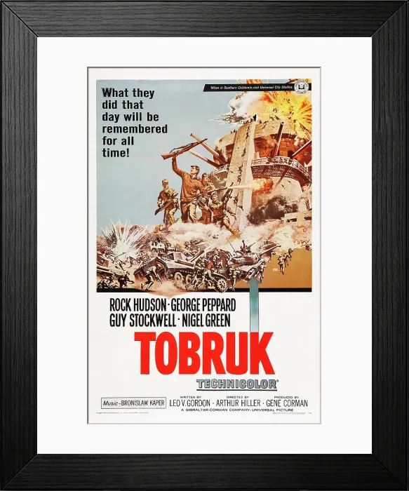 Framed Print : TOBRUK, US poster, left from second left: Rock Hudson, George Peppard, Nigel Green, 1967 Framed Print : TOBRUK, US poster, left from second left: Rock Hudson, George Peppard, Nigel Green, 1967