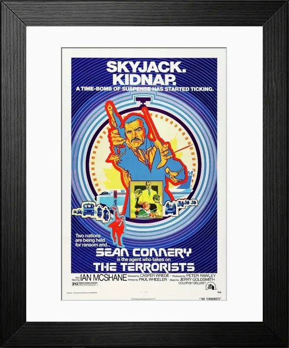 Framed Print : THE TERRORISTS, (aka RANSOM), Sean Connery on poster art, 1975, TM and Copyright 20th Century Fox Film Corp. All rights reserved. / courtesy Everett Collection