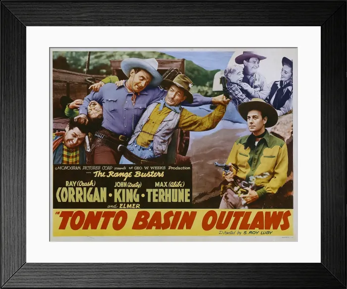 Framed Print : TONTO BASIN OUTLAWS, 3rd from left: Ray Crash Corrigan, far right: John Dusty King, top right from left: Elmer, Max Terhune, Jan Wiley, 1941