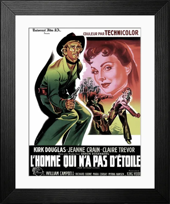 Framed Print : MAN WITHOUT A STAR, from left, Kirk Douglas, Jeanne Crain, 1955