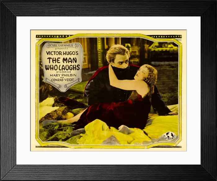 Framed Print : THE MAN WHO LAUGHS, Half-Sheet poster, left to right: Conrad Veidt, Olga Baclanova, 1928