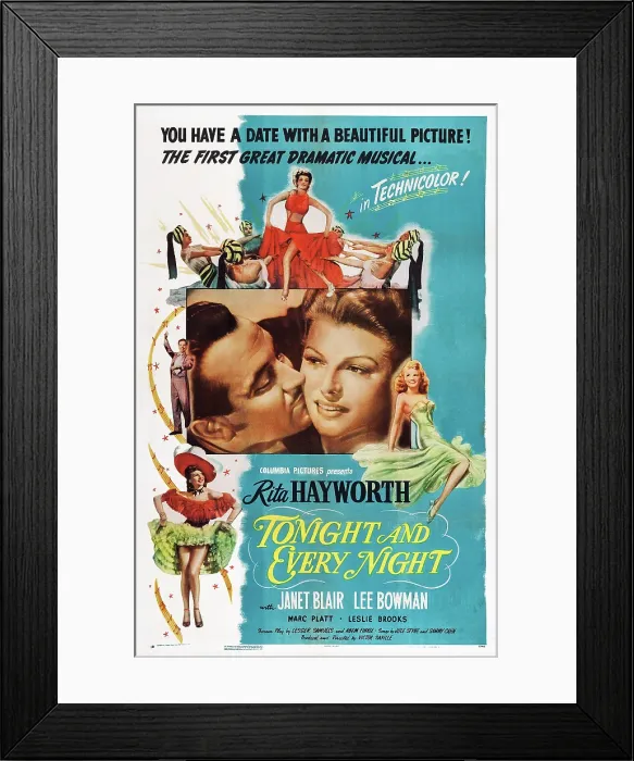 Framed Print : TONIGHT AND EVERY NIGHT, US poster, kiss from left: Lee Bowlan, Rita Hayworth, 1945
