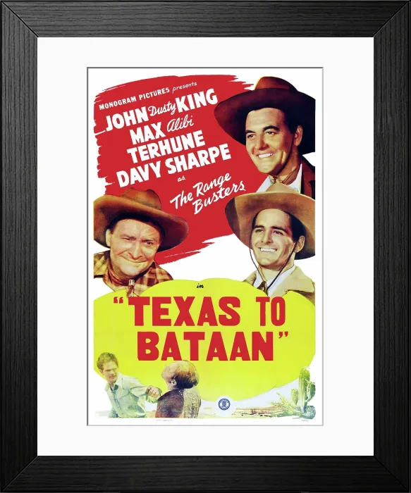 Framed Print : TEXAS TO BATAAN, US poster art, clockwise from top right: John King, David Sharpe, Max Terhune, 1942
