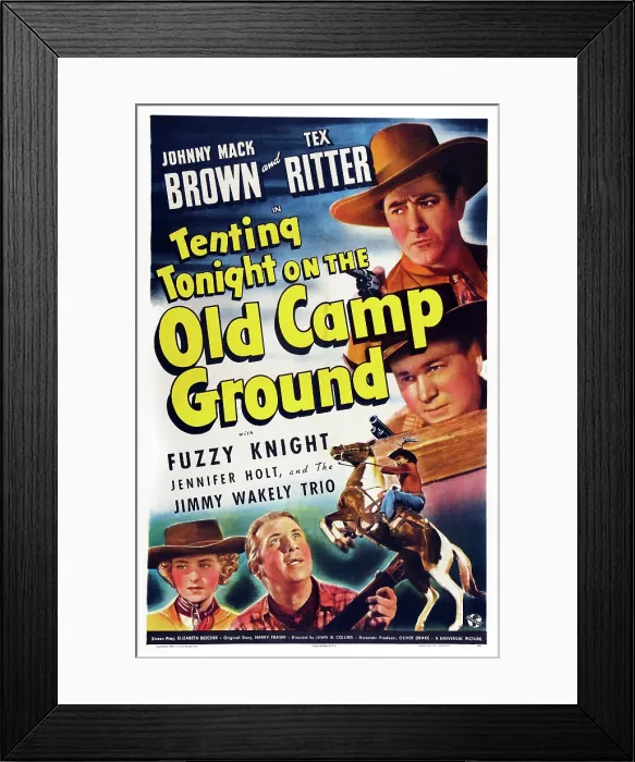Framed Print : TENTING TONIGHT ON THE OLD CAMP GROUNDS, US poster art, right from top: Johnny Mack Brown, Tex Ritter; bottom left: Jennifer Holt, 1943 Framed Print : TENTING TONIGHT ON THE OLD CAMP GROUNDS, US poster art, right from top: Johnny Mack Brown, Tex Ritter; bottom left: Jennifer Holt, 1943