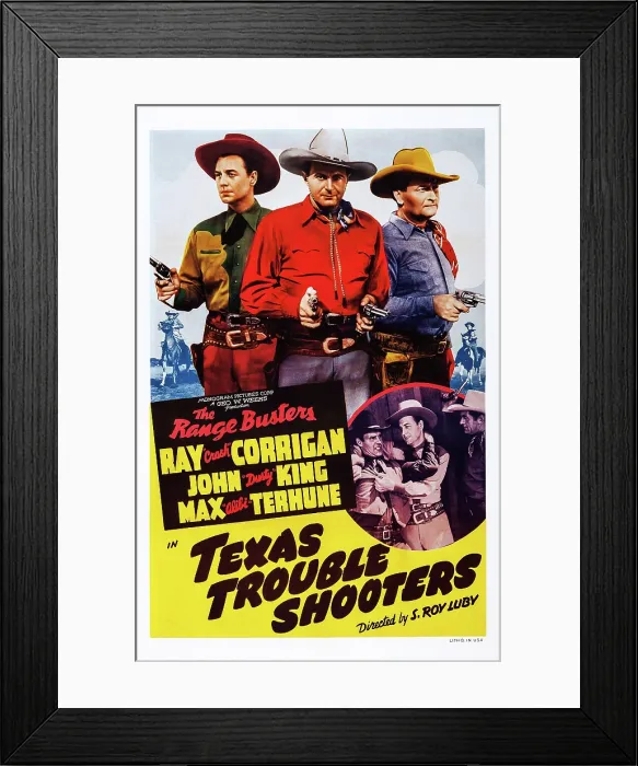 Framed Print : TEXAS TROUBLE SHOOTERS, US poster art, from left: Ray Corrigan, John King, Max Terhune, 1942