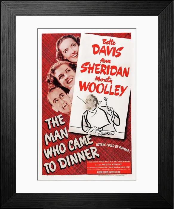 Framed Print : THE MAN WHO CAME TO DINNER, left from top: Bette Davis, Ann Sheridan, Jimmy Durante, right: Monty Woolley on midget window card, 1942
