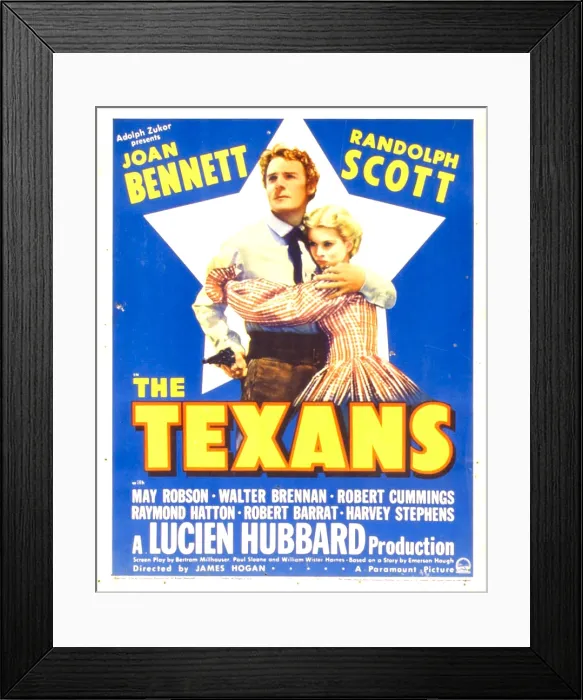 Framed Print : THE TEXANS, from left: Randolph Scott, Joan Bennett on window card, 1938