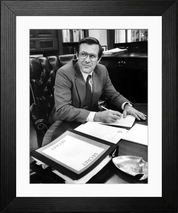 Framed Print : DONALD RUMSFELD, working in his office after the Senate confirmed his nomination to Secretary of Defense, 1975. Courtesy: CSU Archives / Everett Collection Framed Print : DONALD RUMSFELD, working in his office after the Senate confirmed his nomination to Secretary of Defense, 1975. Courtesy: CSU Archives / Everett Collection