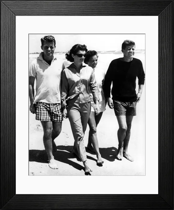 Framed Print : THE KENNEDYS, Robert, Jackie, Ethel and Senator, John F. Kennedy, relaxing on the beach, near Joseph Kennedy's estate at Palm Beach, Florida, 7 / 19 / 57