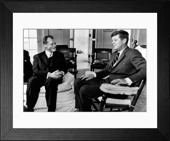 Framed Print : Mayor of West Berlin (and later Chancellor) Willy Brandt meets with President John F. Kennedy at the White House, October, 1962. Courtesy: CSU Archives  /  Everett Collection