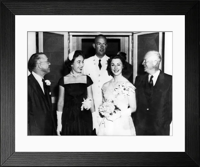 Framed Print : President Dwight D. Eisenhower with Milton Eisenhower, Mr. and Mrs. John Eisenhower, Ruth Eakin Eisenhower, Baltimore, MD, 09-07-1957.. Courtesy: CSU Archives  /  Everett Collection