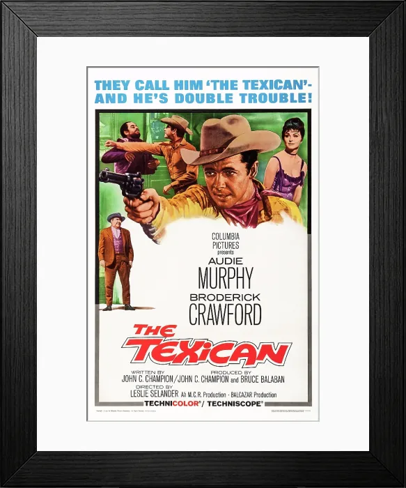 Framed Print : THE TEXICAN, US poster art, Broderick Crawford, ( bottom left), Audie Murphy, (top second right)