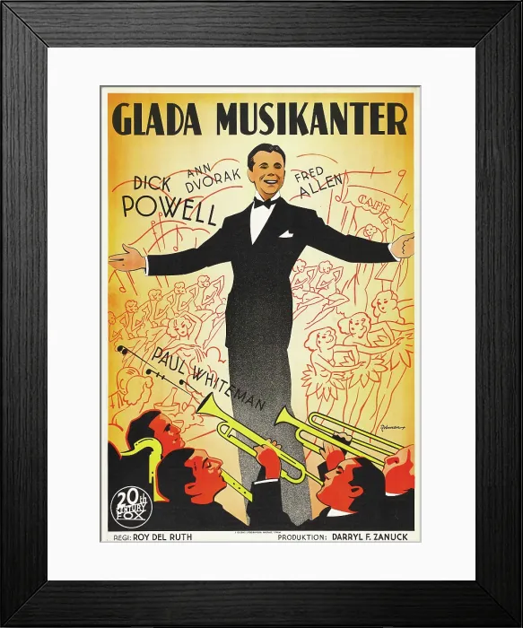 Framed Print : THANKS A MILLION, (aka GLADA MUSIKANTER), Swedish poster art, Dick Powell, 1935. TM & Copyright 20th Century-Fox Film Corp. All rights reserved / courtesy Everett Collection Framed Print : THANKS A MILLION, (aka GLADA MUSIKANTER), Swedish poster art, Dick Powell, 1935. TM & Copyright 20th Century-Fox Film Corp. All rights reserved / courtesy Everett Collection