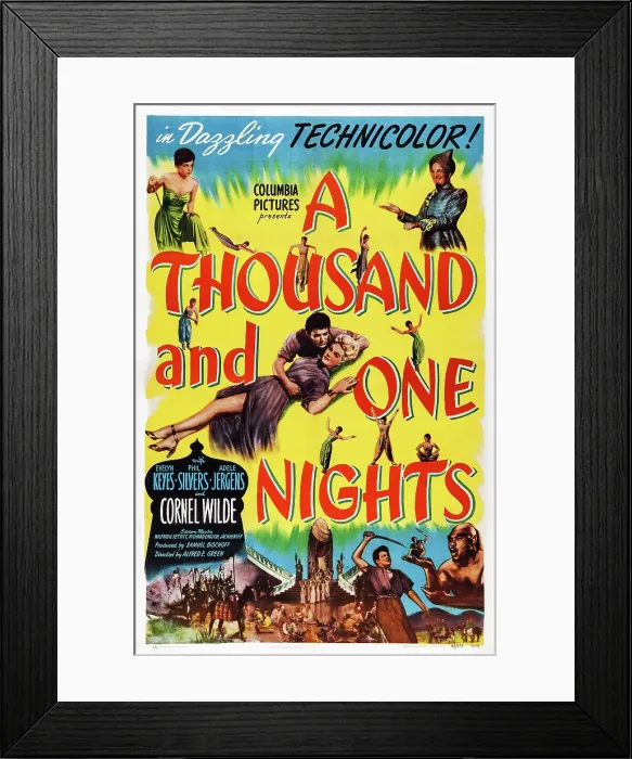 Framed Print : A THOUSAND AND ONE NIGHTS, US poster, center: Cornel Wilde, Adele Jergens, top right: Phil Silvers, 1945
