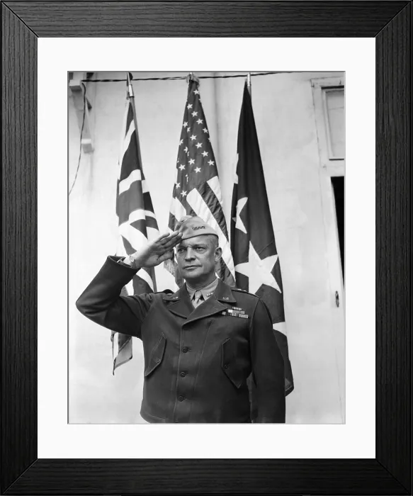 Framed Print : General Dwight D. Eisenhower saltuing the British, American, and the General's Flags, May 8, 1943. Courtesy: CSU Archives / Everett Collection Framed Print : General Dwight D. Eisenhower saltuing the British, American, and the General's Flags, May 8, 1943. Courtesy: CSU Archives / Everett Collection