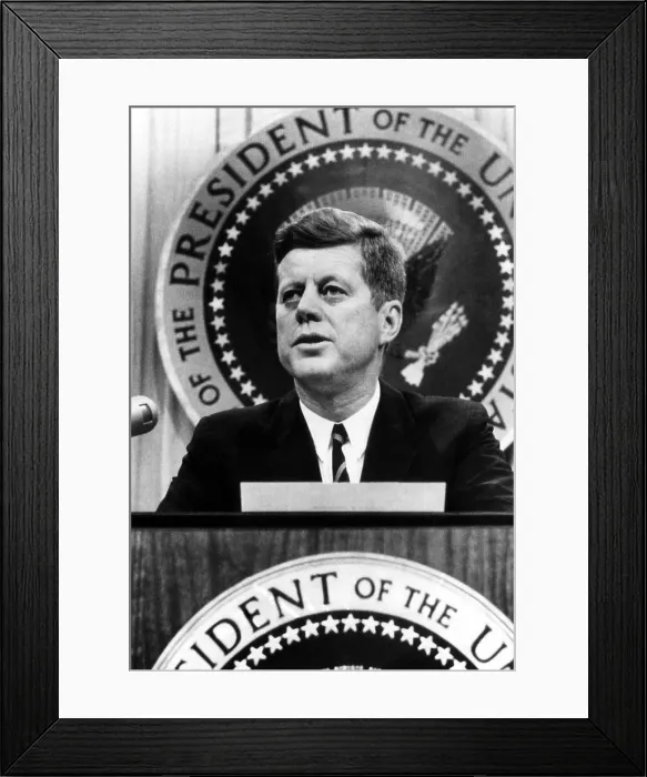 Framed Print : John F. Kennedy, tells a news conference that he has been informed that Soviet jet bombers will be removed from Cuba Framed Print : John F. Kennedy, tells a news conference that he has been informed that Soviet jet bombers will be removed from Cuba