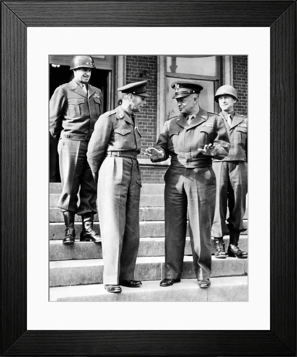 Framed Print : Lt. General Omar N. Bradley, King George VI, General Dwight D. Eisenhower and Lt. General Courtney Hodges, during the king's tour of the battlefronts in France