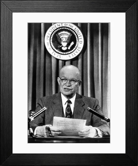 Framed Print : President Dwight D. Eisenhower in the broadcast room of the White House. January 24, 1955. Courtesy: CSU Archives / Everett Collection Framed Print : President Dwight D. Eisenhower in the broadcast room of the White House. January 24, 1955. Courtesy: CSU Archives / Everett Collection
