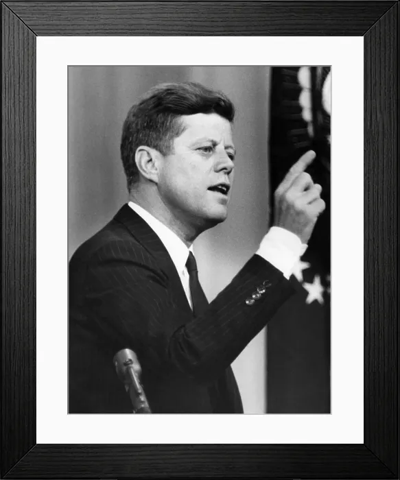 Framed Print : John F. Kennedy, tells the press that he is sending W. Averell Harriman, undersecretary of State for Political Affairs to Moscow to discuss Laos, April 24, 1963