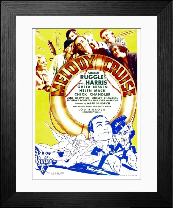 Framed Print : MELODY CRUISE, top center: Phil Harris, bottom from left: Phil Harris, Charlie Ruggles on midget window card, 1933