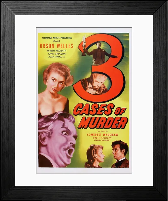 Framed Print : THREE CASES OF MURDER, (aka 3 CASES OF MURDER), US poster art, Orson Welles, (bottom left), 1955 Framed Print : THREE CASES OF MURDER, (aka 3 CASES OF MURDER), US poster art, Orson Welles, (bottom left), 1955