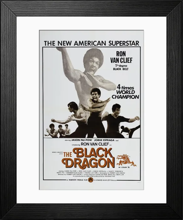 Framed Print : THE BLACK DRAGON, US poster, center: Ron Van Clief, 1974 Framed Print : THE BLACK DRAGON, US poster, center: Ron Van Clief, 1974