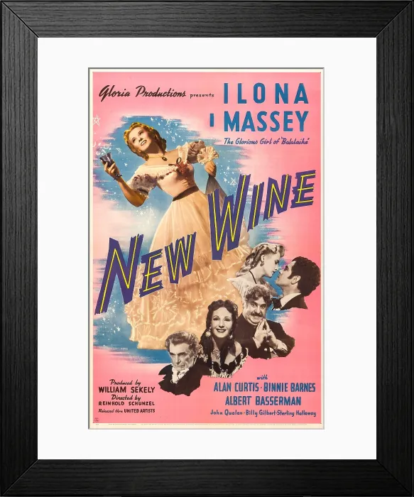 Framed Print : NEW WINE, US poster, from top: Ilona Massey, Alan Curtis, Billy Gilbert, Binnie Barnes, Albert Basserman, 1941