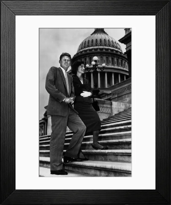 Framed Print : Senator John F. Kennedy, and Jacqueline Kennedy, return to the Capitol Building after an illness resulting from a World War II spinal injury, Washington D.C. May 23, 1955