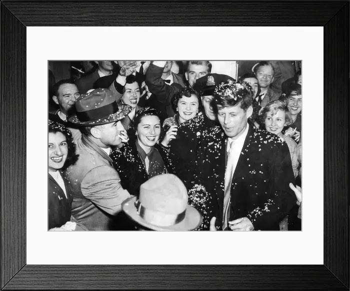 Framed Print : John F. Kennedy (right, facing camera), arrives at his Boston campaign headquarters to check the latest voting results in his race with Republican Senator Henry Cabot Lodge Jr Framed Print : John F. Kennedy (right, facing camera), arrives at his Boston campaign headquarters to check the latest voting results in his race with Republican Senator Henry Cabot Lodge Jr