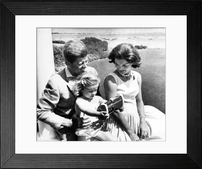 Framed Print : Senator John F. Kennedy, Caroline Kennedy and Jacqueline Kennedy, in Cape Cod, Massachusetts prior to his Presidential campaign trail, August 28, 1960