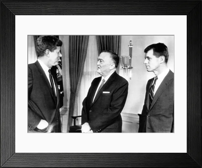 Framed Print : President John F. Kennedy, FBI Director J. Edgar Hoover, United States Attorney General Robert Kennedy, February 23, 1961.. Courtesy: CSU Archives  /  Everett Collection