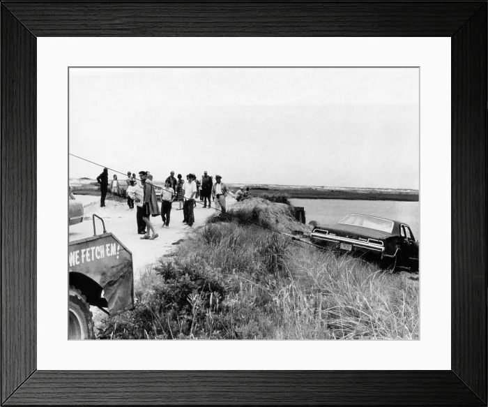 Framed Print : Edward Kennedy's 1967 Oldsmobile being pulled from the Willamette River after July 18, 1969, accident that killed Mary Jo Kopechne, Courtesy: CSU Archives / Everett Collection
