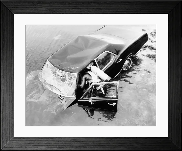 Framed Print : Diver investigating Edward Kennedy's 1967 Oldsmobile in Willamette River after July 18, 1969, accident that killed Mary Jo Kopechne, Courtesy: CSU Archives / Everett Collection