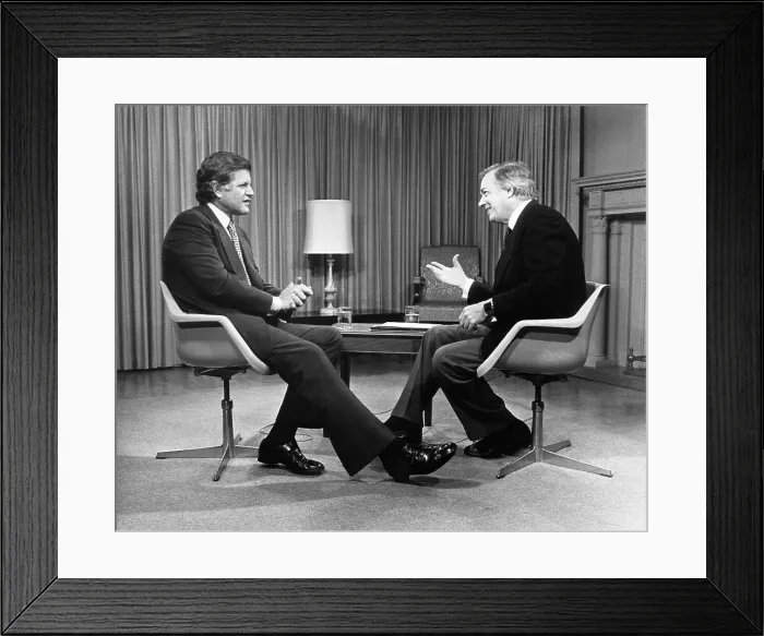 Framed Print : From left, Senator Edward Kennedy, Hugh Downs, discussing national health insurance, OVER EASY, November 15, 1978, Courtesy: CSU Archives / Everett Collection