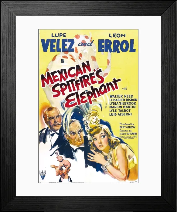 Framed Print : MEXICAN SPITFIRE'S ELEPHANT, US poster, from center left: Walter Reed, Leon Errol, Lupe Velez, 1942