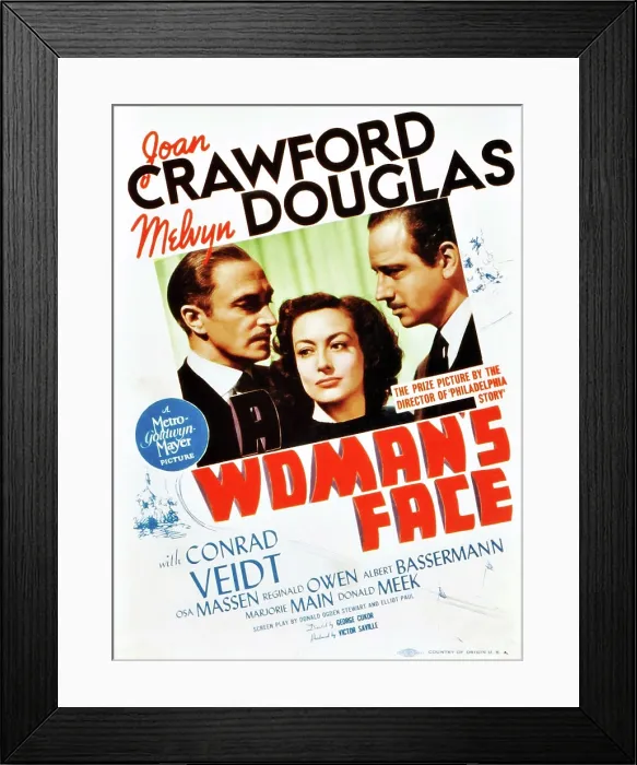 Framed Print : A WOMAN'S FACE, from left: Conrad Veidt, Joan Crawford, Melvyn Douglas on midget window card, 1941