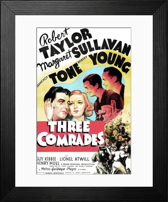 Framed Print : THREE COMRADES, US poster art, from left: Robert Taylor, Margaret Sullavan, Robert Young, Franchot Tone, 1938