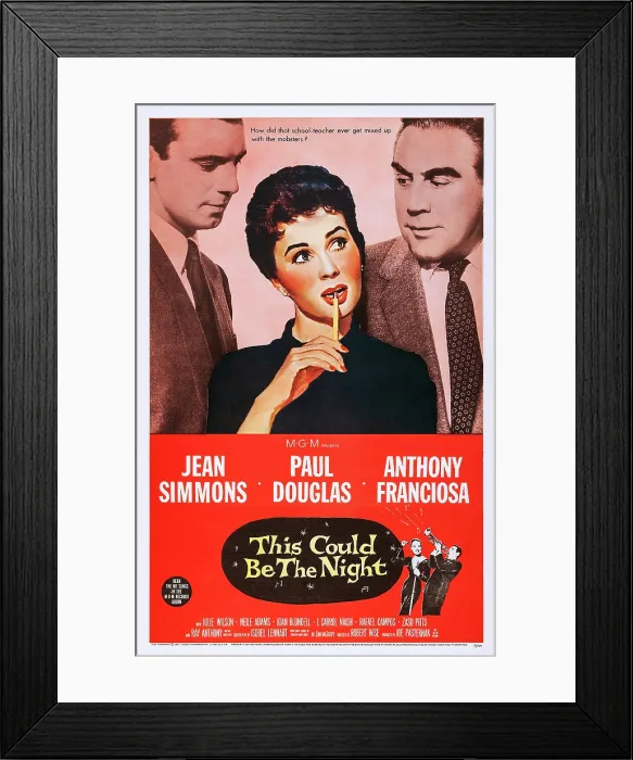 Framed Print : THIS COULD BE THE NIGHT, US poster art, top from left: Anthony Franciosa, Jean Simmons, Paul Douglas; bottom right: Julie Wilson, Ray Anthony, 1957