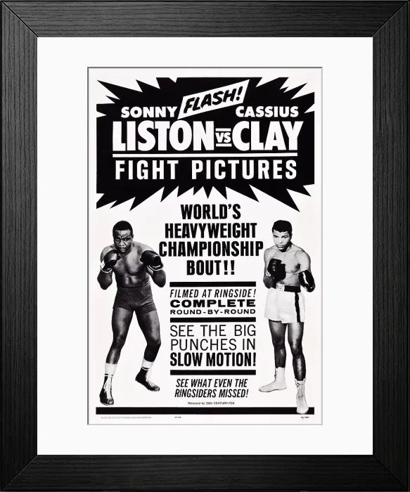 Framed Print : WORLD HEAVYWEIGHT CHAMPIONSHIP BOUT: CHARLES SONNY LISTON VS. CASSIUS CLAY, poster art, l-r: Sonny Liston, Cassius Clay, 1965 Framed Print : WORLD HEAVYWEIGHT CHAMPIONSHIP BOUT: CHARLES SONNY LISTON VS. CASSIUS CLAY, poster art, l-r: Sonny Liston, Cassius Clay, 1965